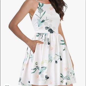 Fancyinn brand (ordered from Amazon) high neck low back white floral dress!